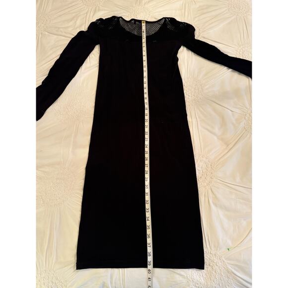 McQ Alexander McQueen Midi Dress Sz L Black Mesh Cutout Knit Bodycon Long Sleeve - Picture 13 of 15